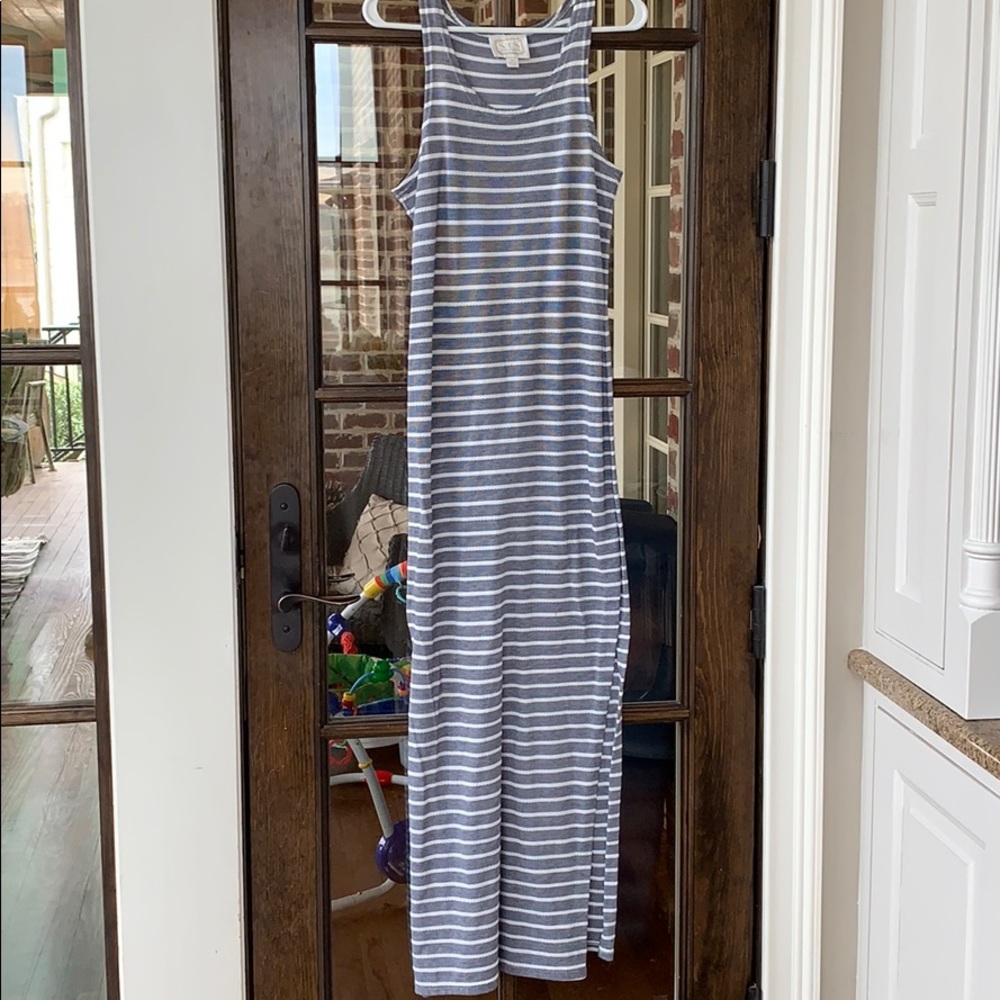 Navy and white maxi dress